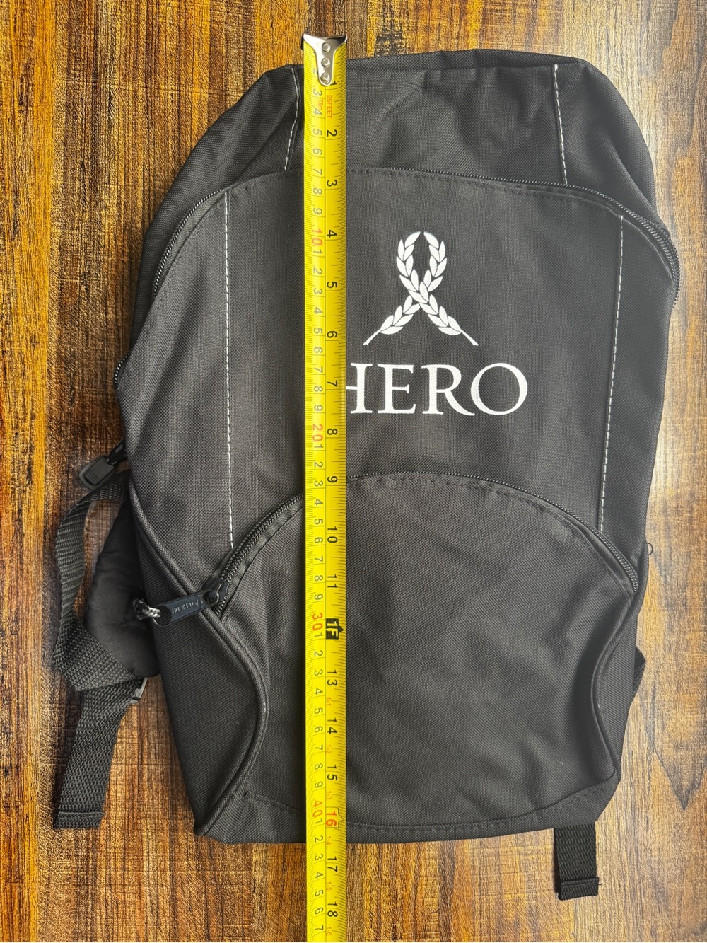 Backpack Black Everyday with "HERO" Graphic Pocket & Contrast Stitching